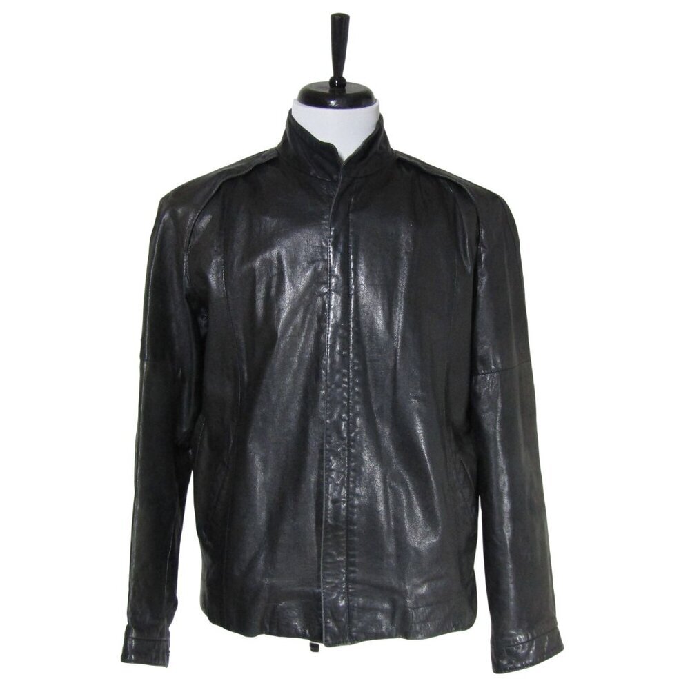 Vintage Remy Leather Black Mens Biker Cafe Racer Bomber Zip Jacket 36 READ
